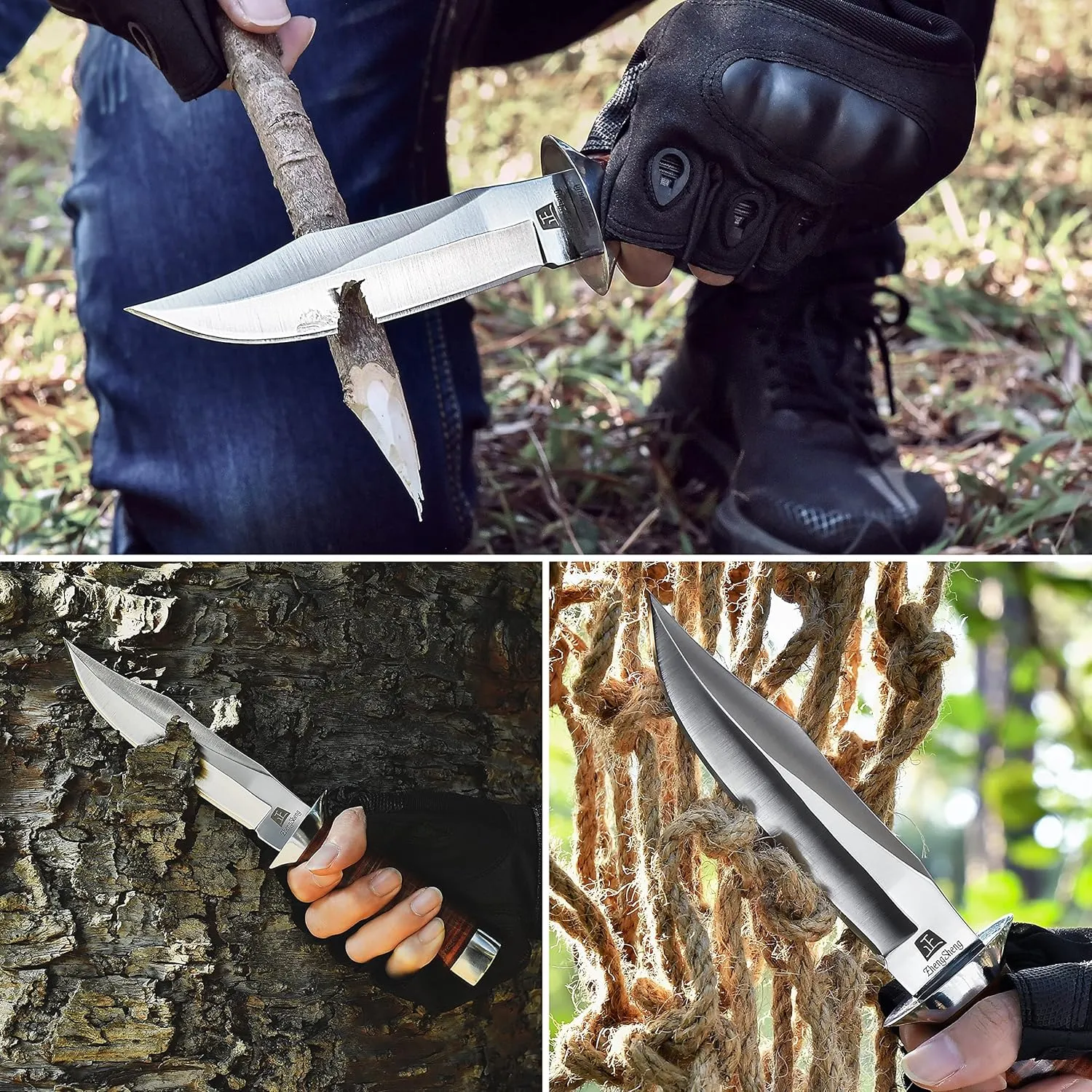 5.8" Fixed Blade Knife - Genuine Leather Handle with Leather Sheath for Camping, Hiking, Survival