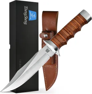 5.8" Fixed Blade Knife - Genuine Leather Handle with Leather Sheath for Camping, Hiking, Survival