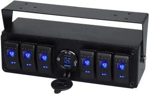 6 Gang Rocker Switch Box 12V SPST ON Off Quick Charge 3.0 Dual USB Charger Voltmeter Waterproof Aluminum Marine Boat Panel Night Glow Stickers for Boats Cars RVs Trucks