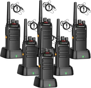6 Pack Waterproof Rechargeable Walkie Talkies Long Range Handheld Radios with Wireless Frequency Copy, Compatible with Most Brands for Seamless Workplace Communication