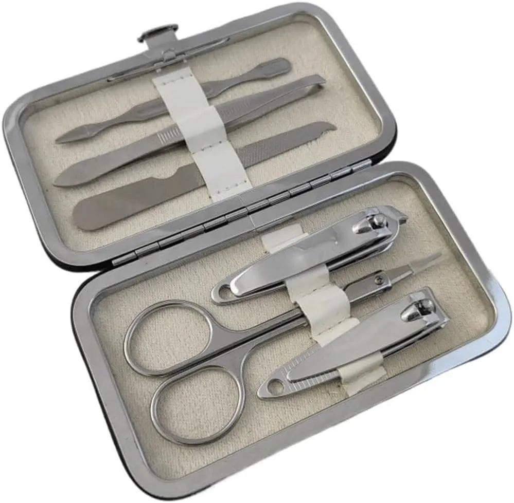 6 Piece Nail Clipper Set PU Box Manicure Tools Eyebrow Grooming Kit Professional Pedicure Set