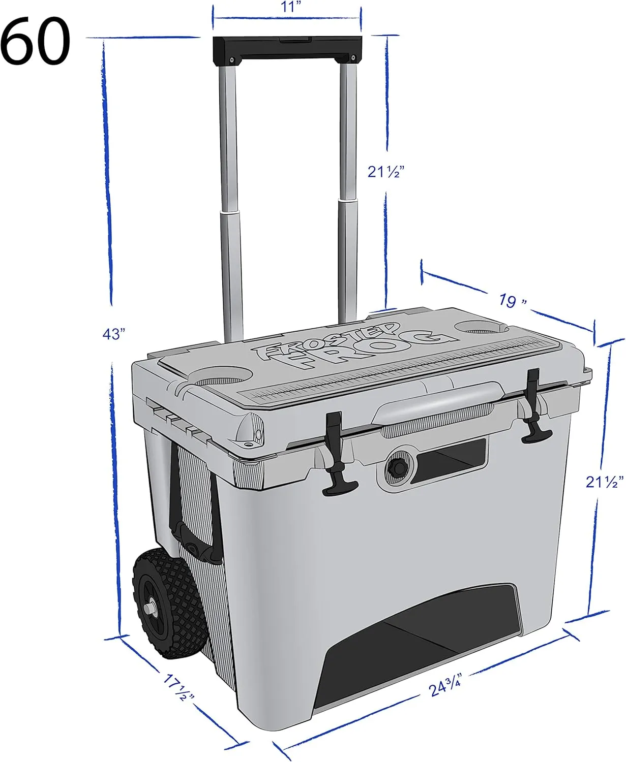 60 Quart Ice Chest Heavy Duty High Performance Roto-Molded Commercial Grade Insulated Cooler with Telescoping Handle and Wheels