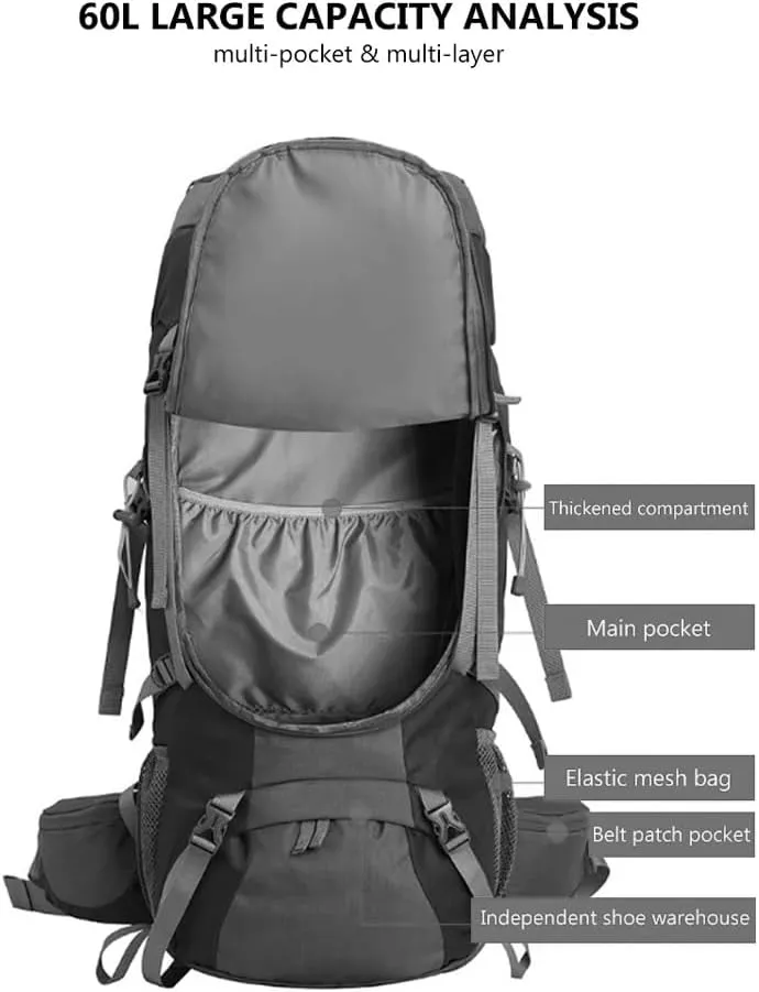 60L Large Hiking Mountaineering Backpack Climbing Hiking Backpack Camping Backpack Sport Outdoor Bag