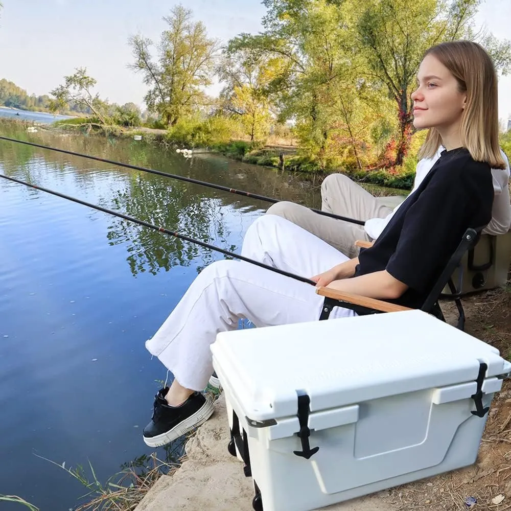 65 QT Portable Outdoor Cooler with Wheels and Handle for Beach Car Boat, Small Rolling Insulated Ice Chest, Hard Personal Travel Cooler for Party Fishing Camping Pool, Beverage Drink Can
