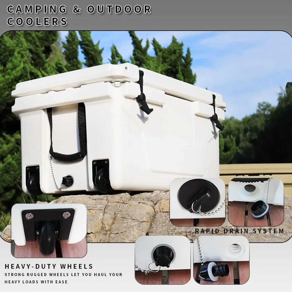 65 QT Portable Outdoor Cooler with Wheels and Handle for Beach Car Boat, Small Rolling Insulated Ice Chest, Hard Personal Travel Cooler for Party Fishing Camping Pool, Beverage Drink Can