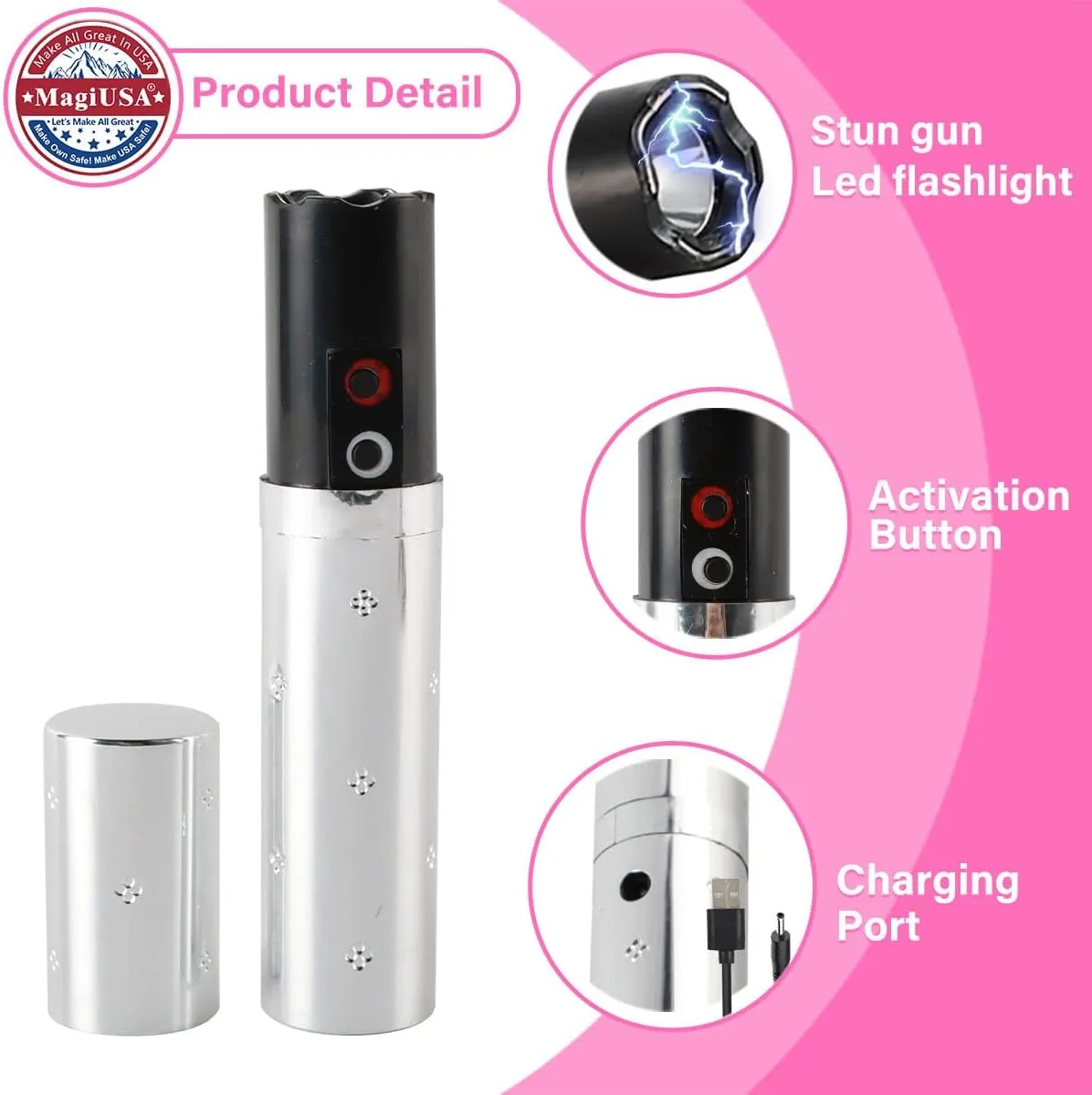 7 Colors MagiUSA Lipstick Stun Device Flashlight Self Defense for Women – Compact Non Less Lethal Safety Keychain Tool Available in – Stylish, Discreet, Gift-Ready, Travel Friendly