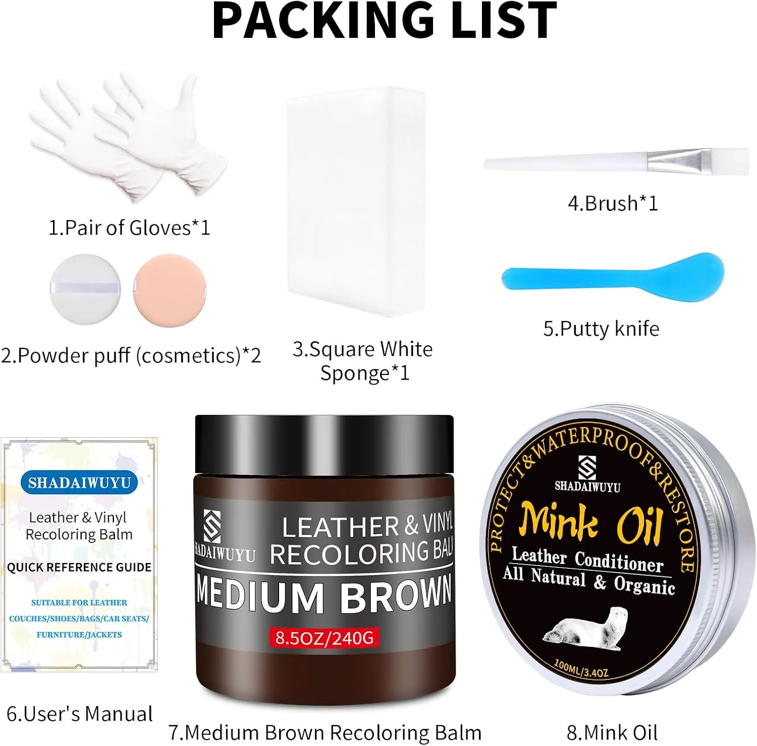8.5oz Leather Recoloring Balm with 100ml Mink Oil,Medium Brown Leather Repair kit for Furniture and Car Interior,Leather Couch Scratch Repair,Leather Dye Paint,Mink Oil for Leather