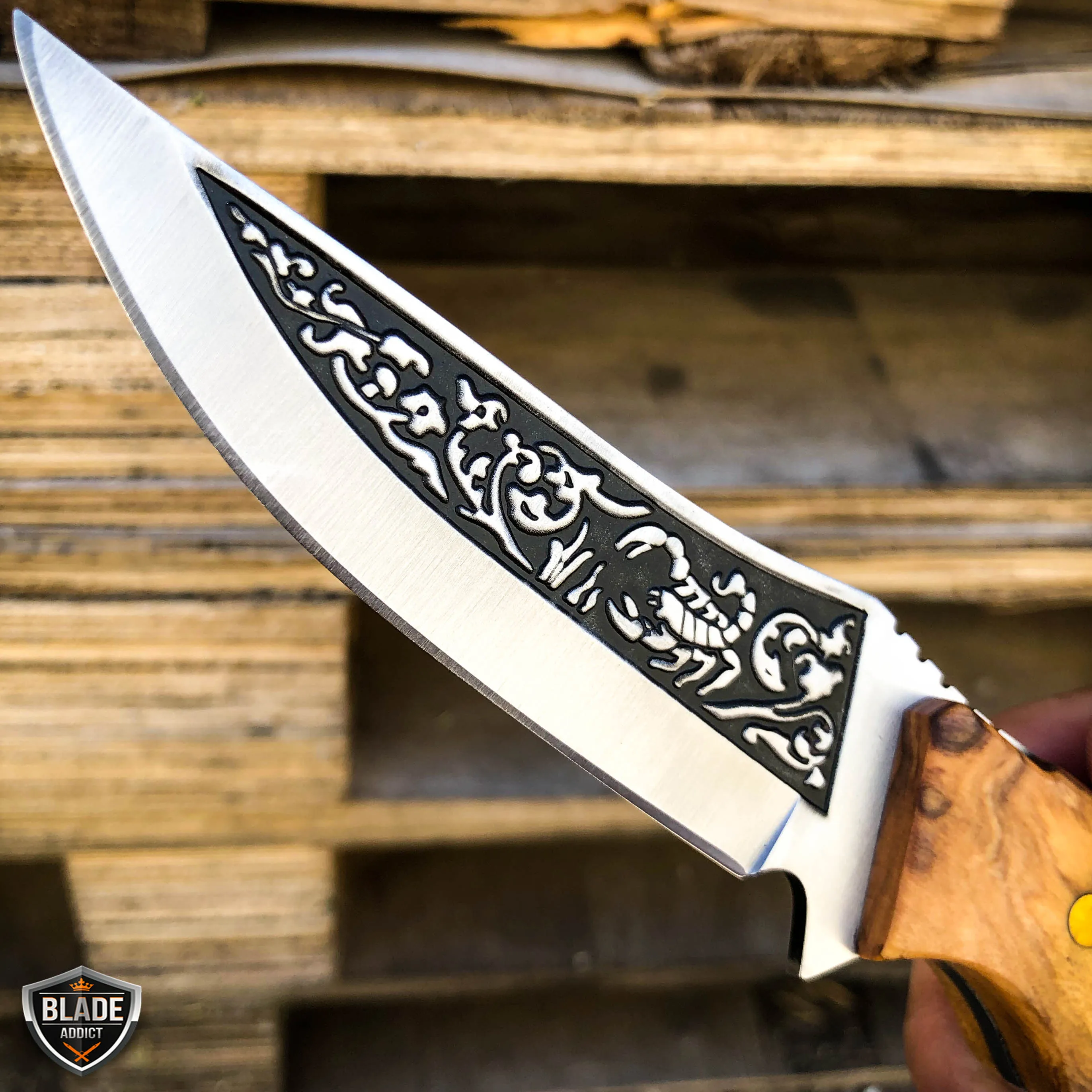 8.5" Hunting Tactical FIXED BLADE Survival Camping Knife w/ Wood Handle   Sheath