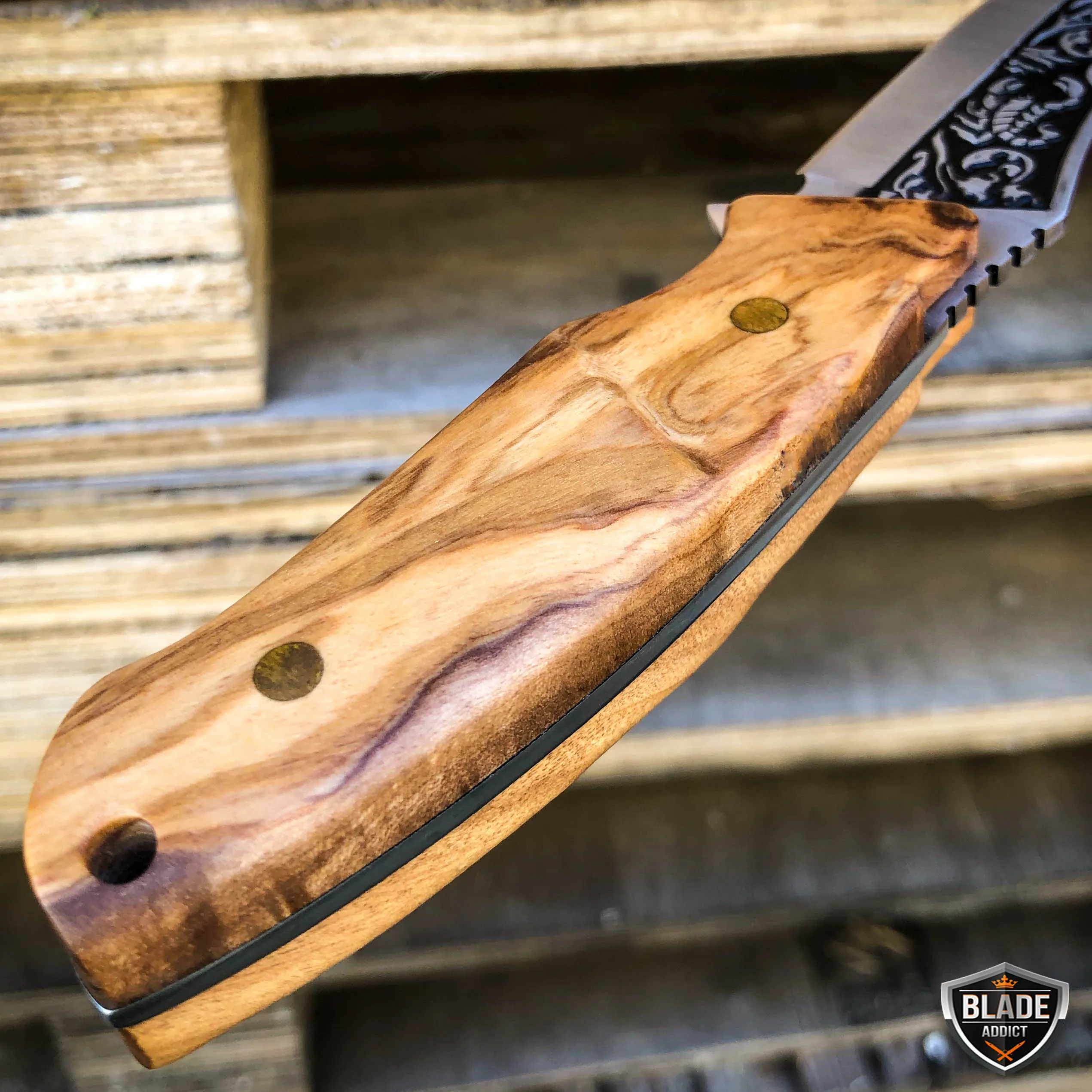 8.5" Hunting Tactical FIXED BLADE Survival Camping Knife w/ Wood Handle   Sheath