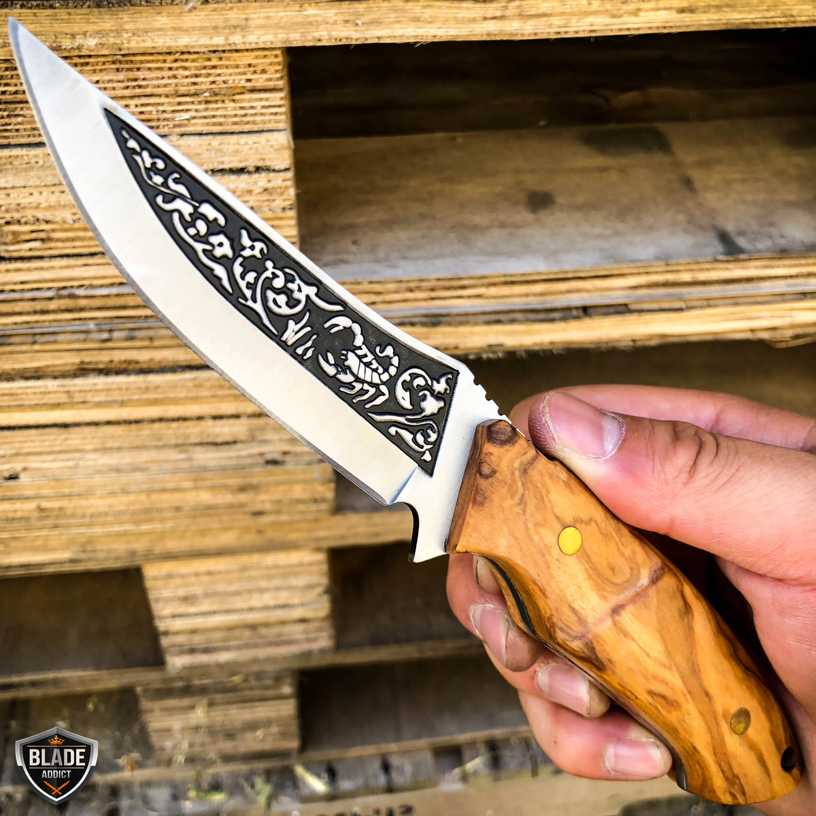 8.5" Hunting Tactical FIXED BLADE Survival Camping Knife w/ Wood Handle   Sheath
