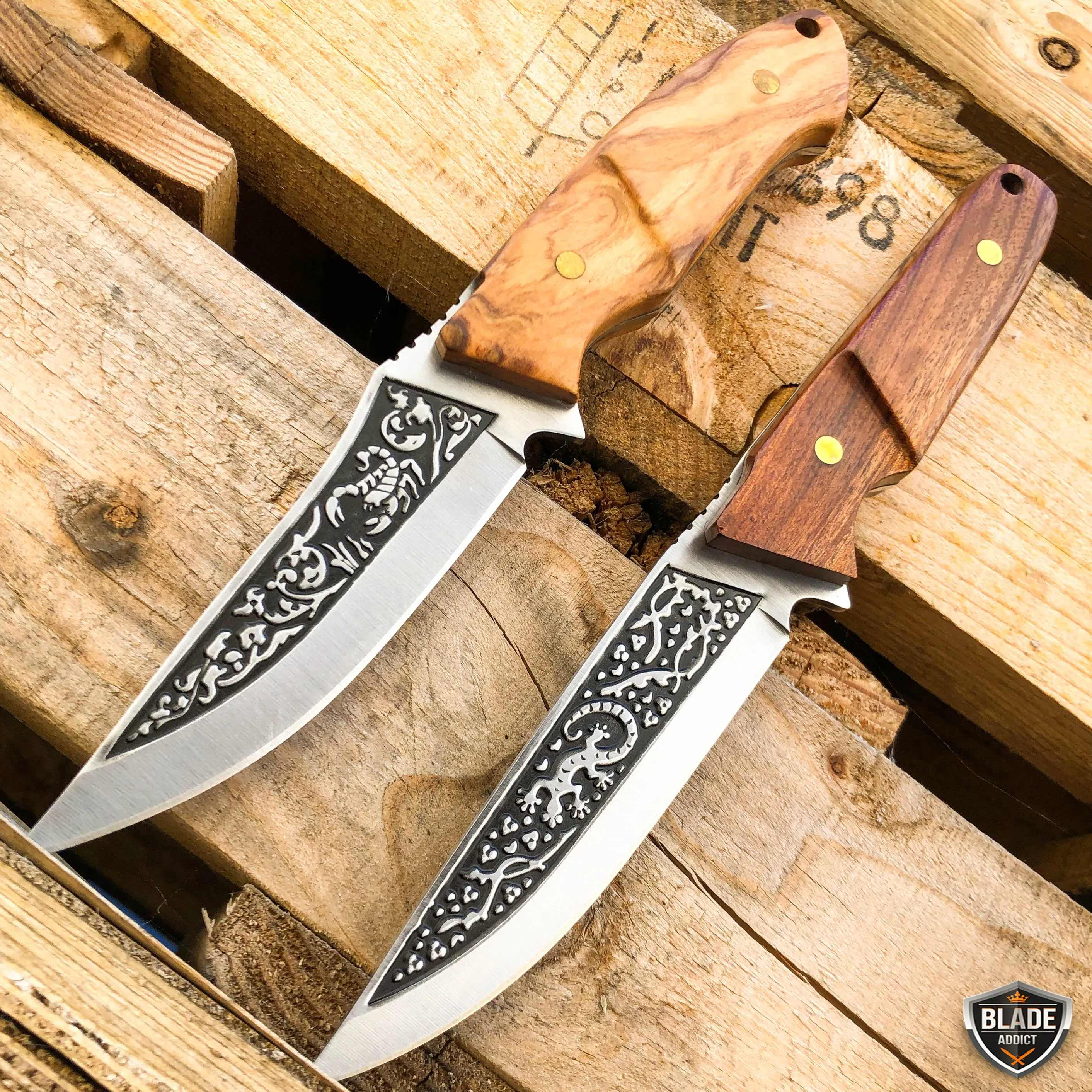 8.5" Hunting Tactical FIXED BLADE Survival Camping Knife w/ Wood Handle   Sheath