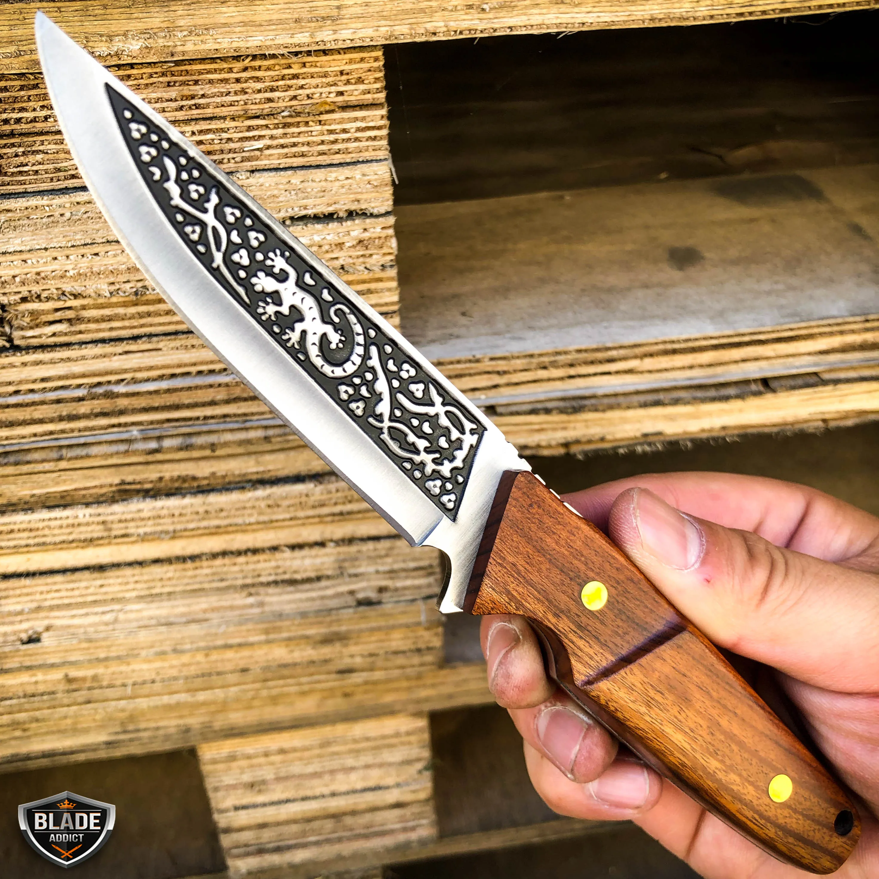 8.5" Hunting Tactical FIXED BLADE Survival Camping Knife w/ Wood Handle   Sheath
