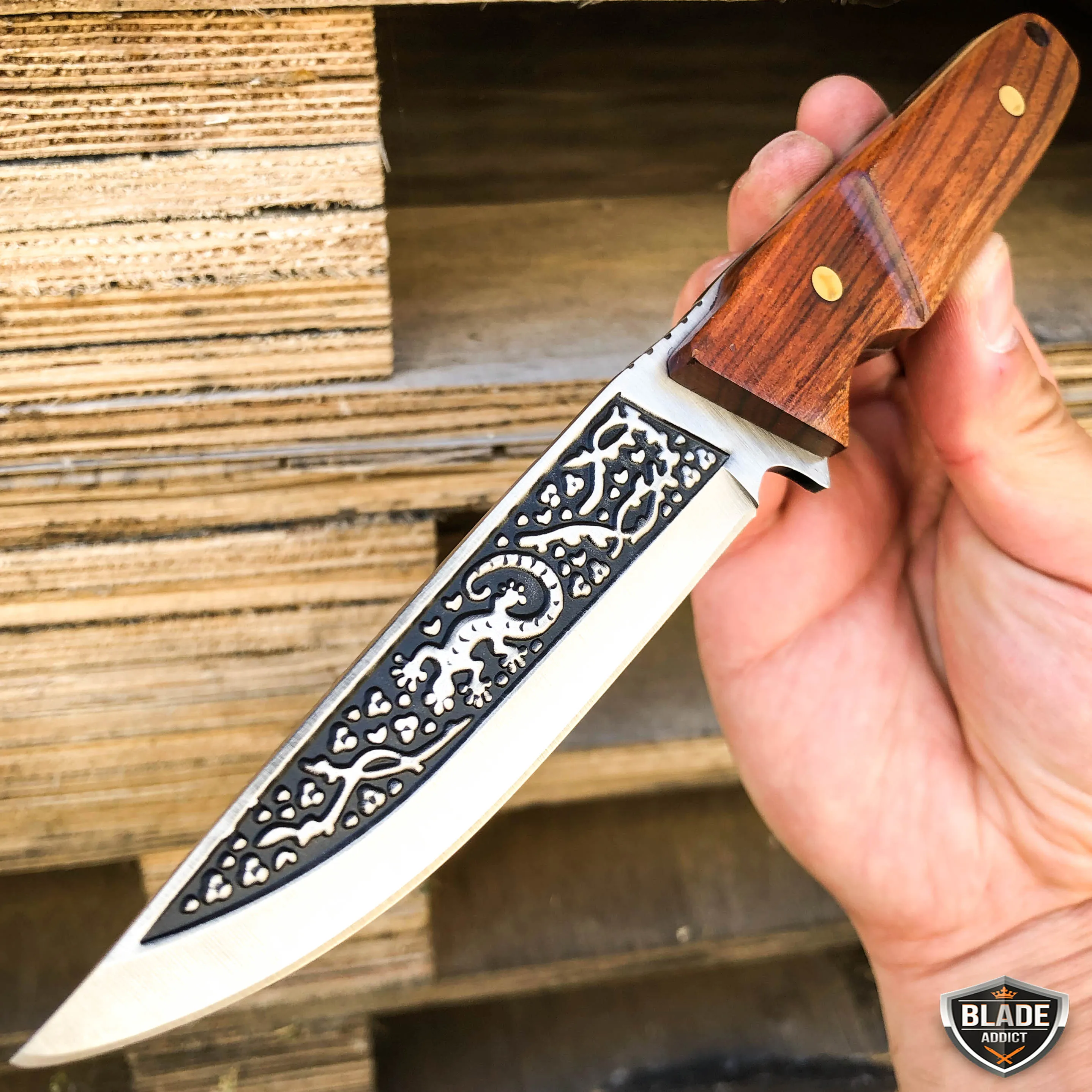 8.5" Hunting Tactical FIXED BLADE Survival Camping Knife w/ Wood Handle   Sheath