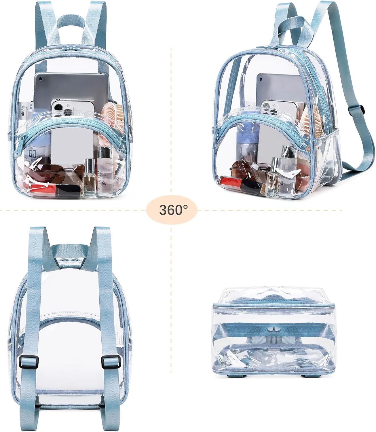 abshoo Clear Mini Backpack for Stadium Events Approved 12 x6 x12 See Through Clear Bag for Girls Women (Blue)
