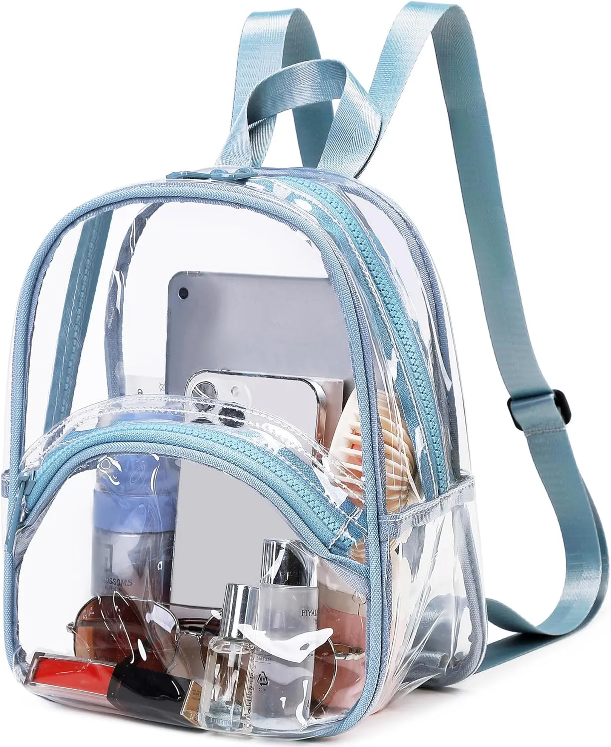 abshoo Clear Mini Backpack for Stadium Events Approved 12 x6 x12 See Through Clear Bag for Girls Women (Blue)