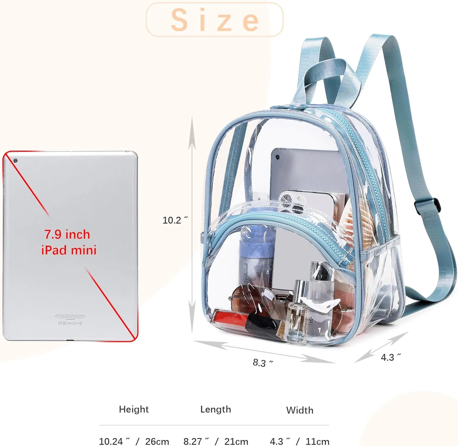 abshoo Clear Mini Backpack for Stadium Events Approved 12 x6 x12 See Through Clear Bag for Girls Women (Blue)