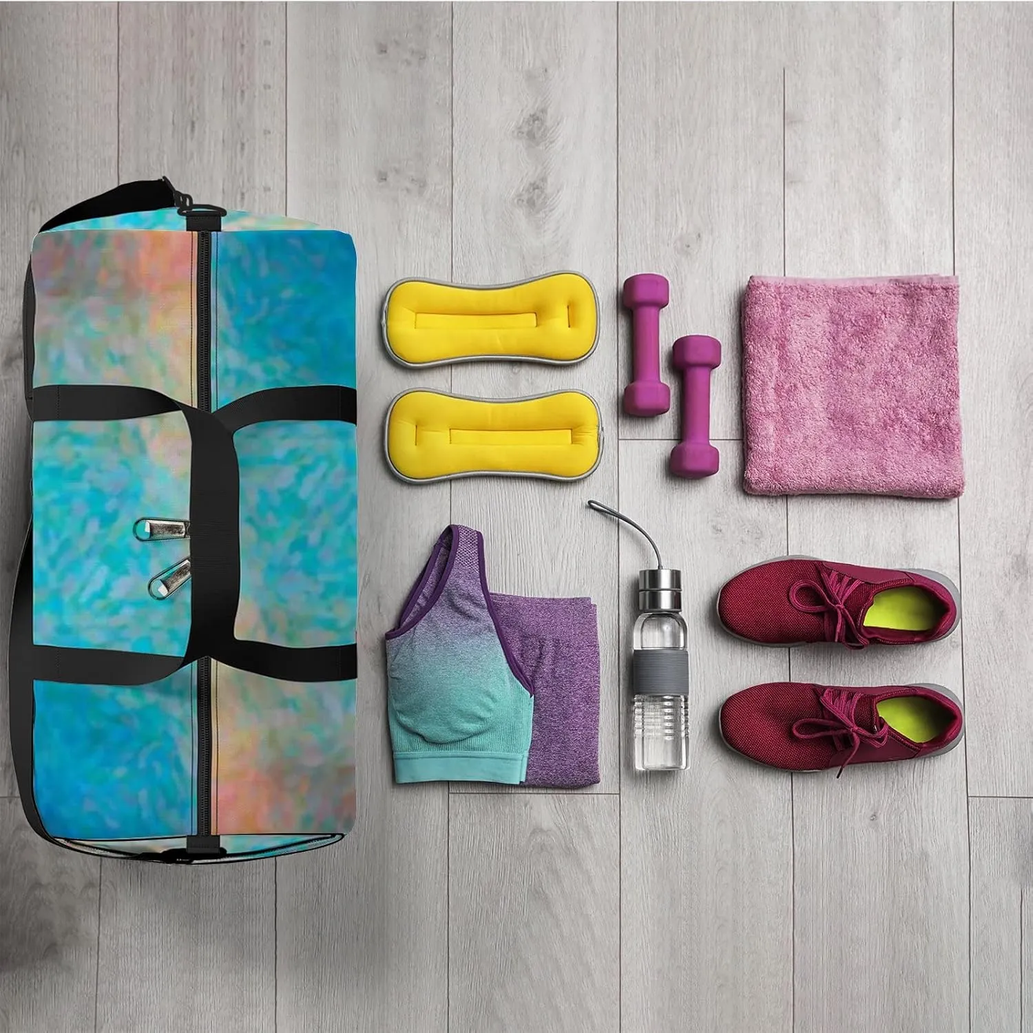 Abstract Illustration Blue Orange Red Impressionist Sports Bag Tote Bag Waterproof Gym Bag with Shoulder Strap Zipper 2 Side Pockets for Men and Women, Travel and Storage Shoulder Bag.
