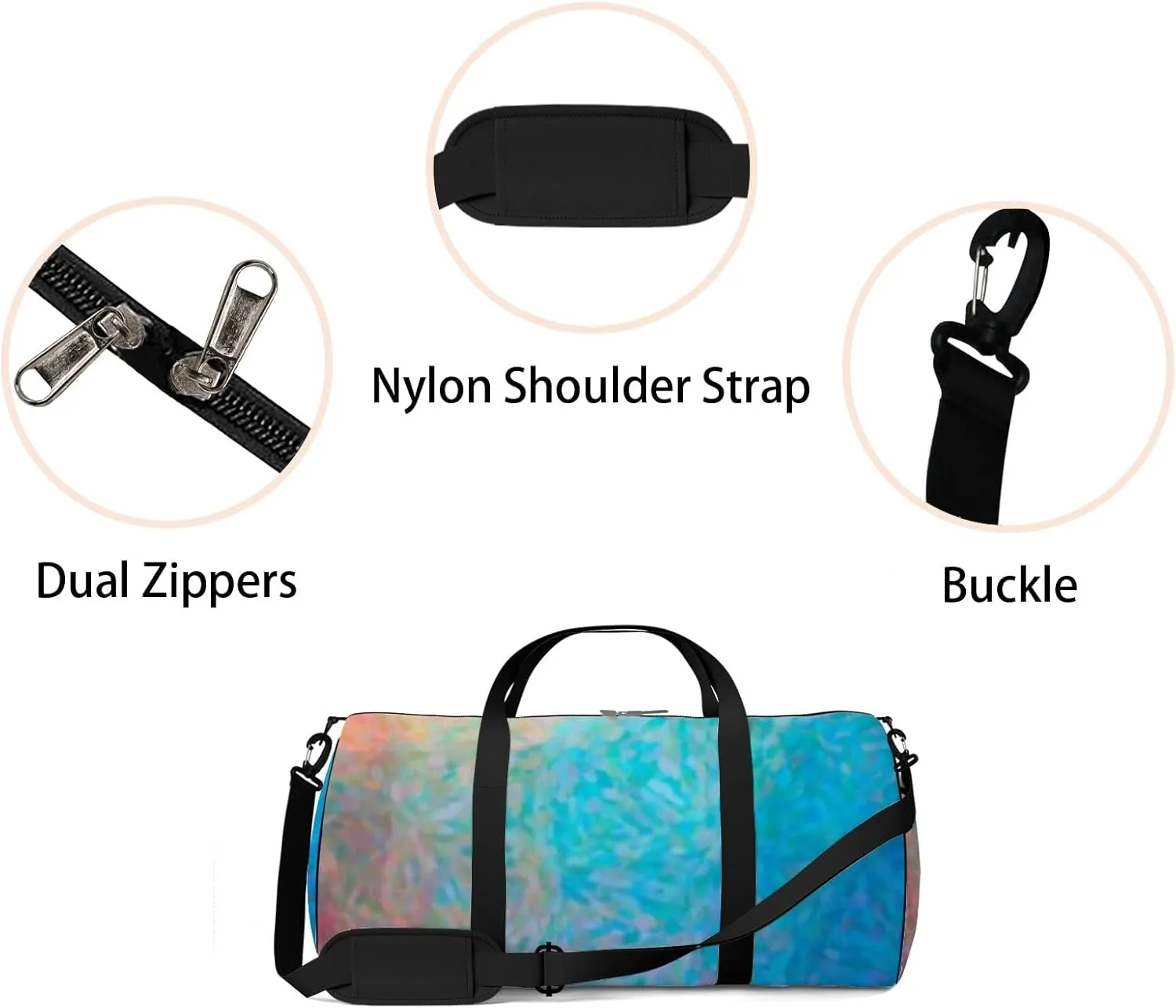 Abstract Illustration Blue Orange Red Impressionist Sports Bag Tote Bag Waterproof Gym Bag with Shoulder Strap Zipper 2 Side Pockets for Men and Women, Travel and Storage Shoulder Bag.