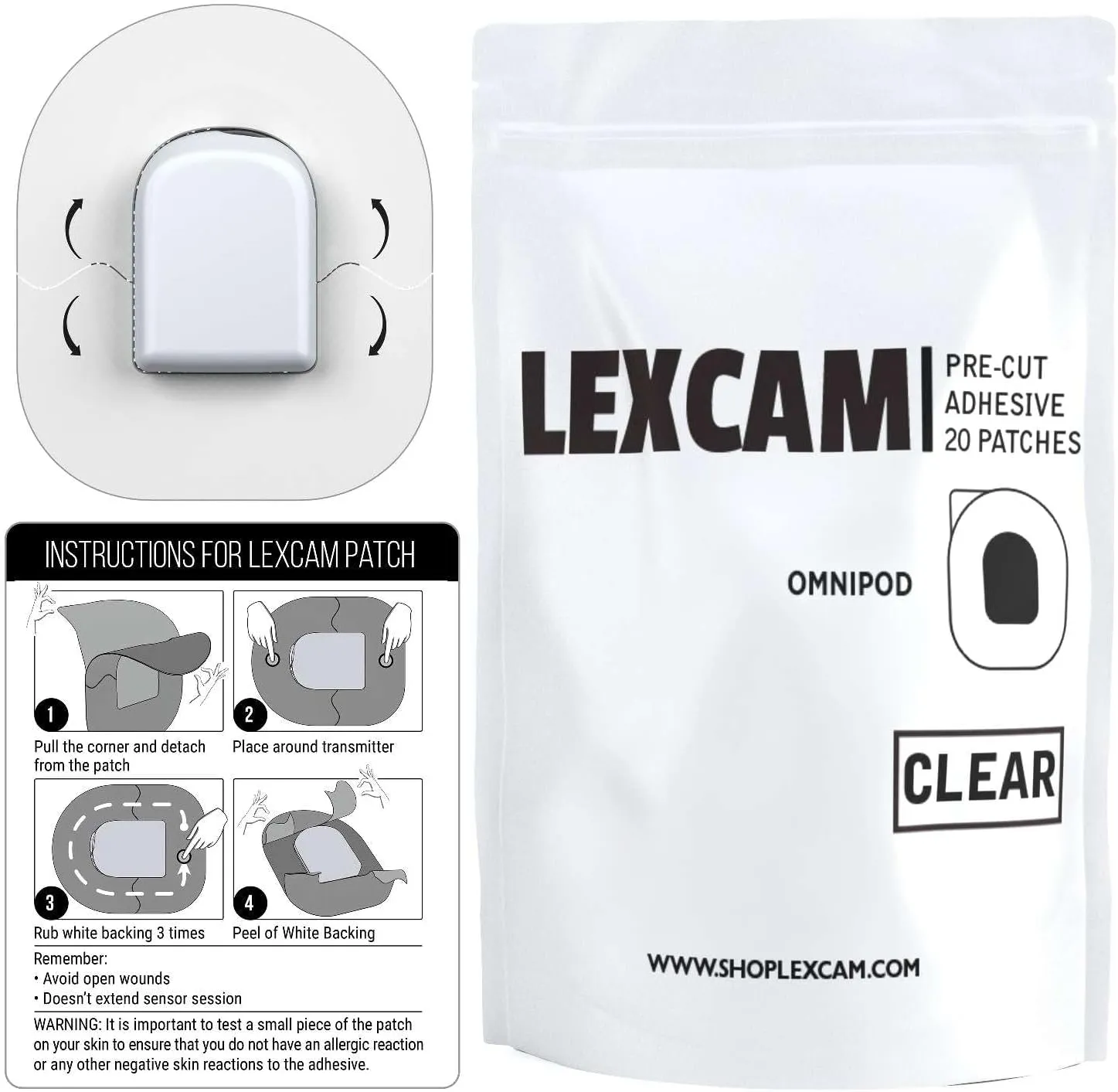 Adhesive Patches Pre-Cut for Omnipod 5, New – Pack of 20 – Transparent Waterproof Overpatches for Insulin Pump, Sensor is NOT Included