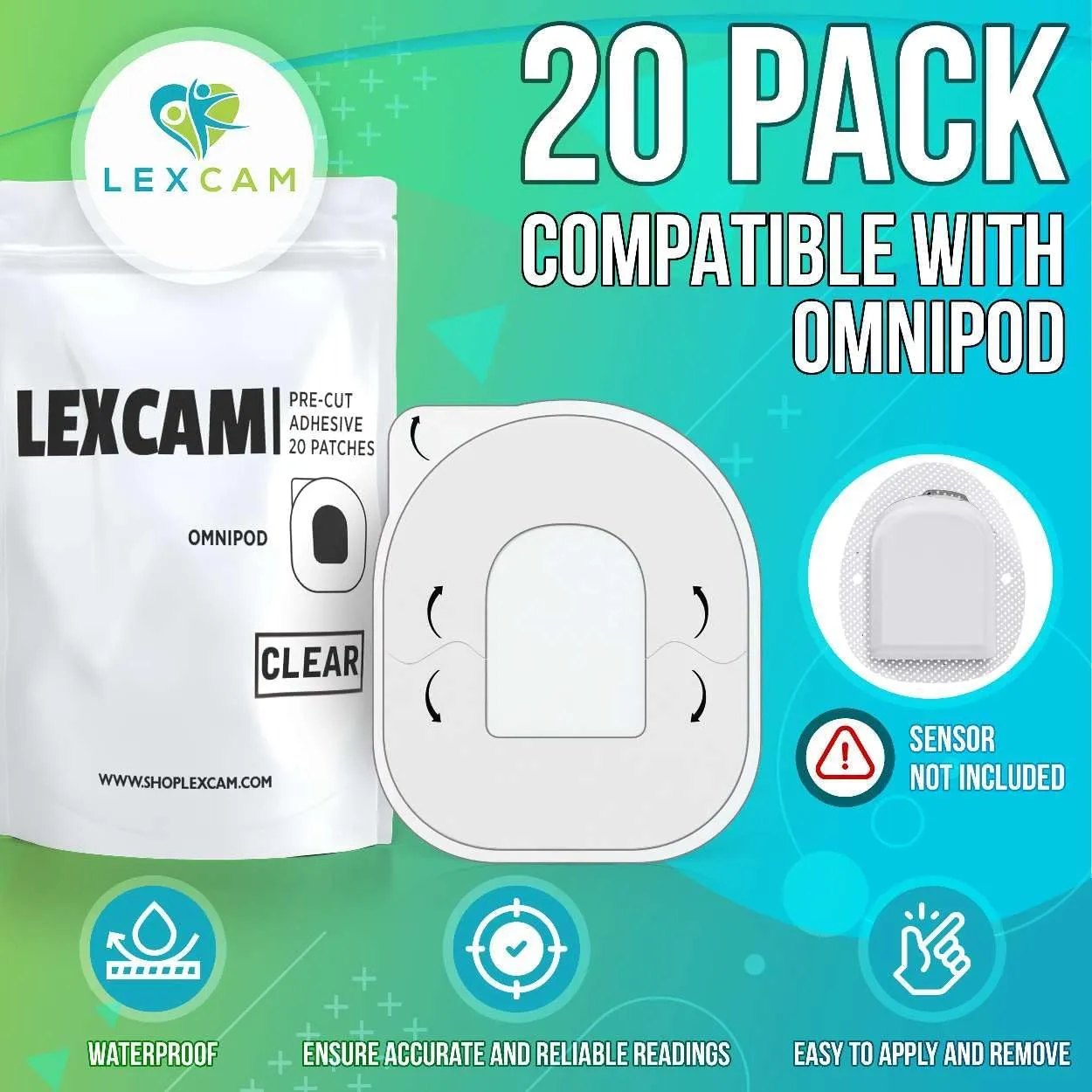 Adhesive Patches Pre-Cut for Omnipod 5, New – Pack of 20 – Transparent Waterproof Overpatches for Insulin Pump, Sensor is NOT Included