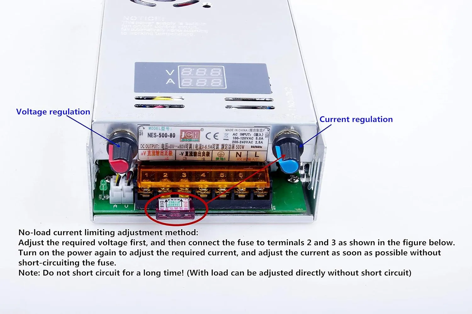 Adjustable DC Power Voltage Converter AC 110V - 220V to DC 0-60V 0-8.5A Module Switching Power Supply Digital Display 500W Voltage Regulator Built in Cooling Fan (0-60V 0-8.5A)