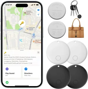 Air Tags 4 Pack with 2 pcs Replaceable Batteries, Tracking Device Works with Find My App Only Support iOS not for Android, Bluetooth Tracker for Vehicles, Wallet, Dog, Keys, Luggage, Suitcases, Pets