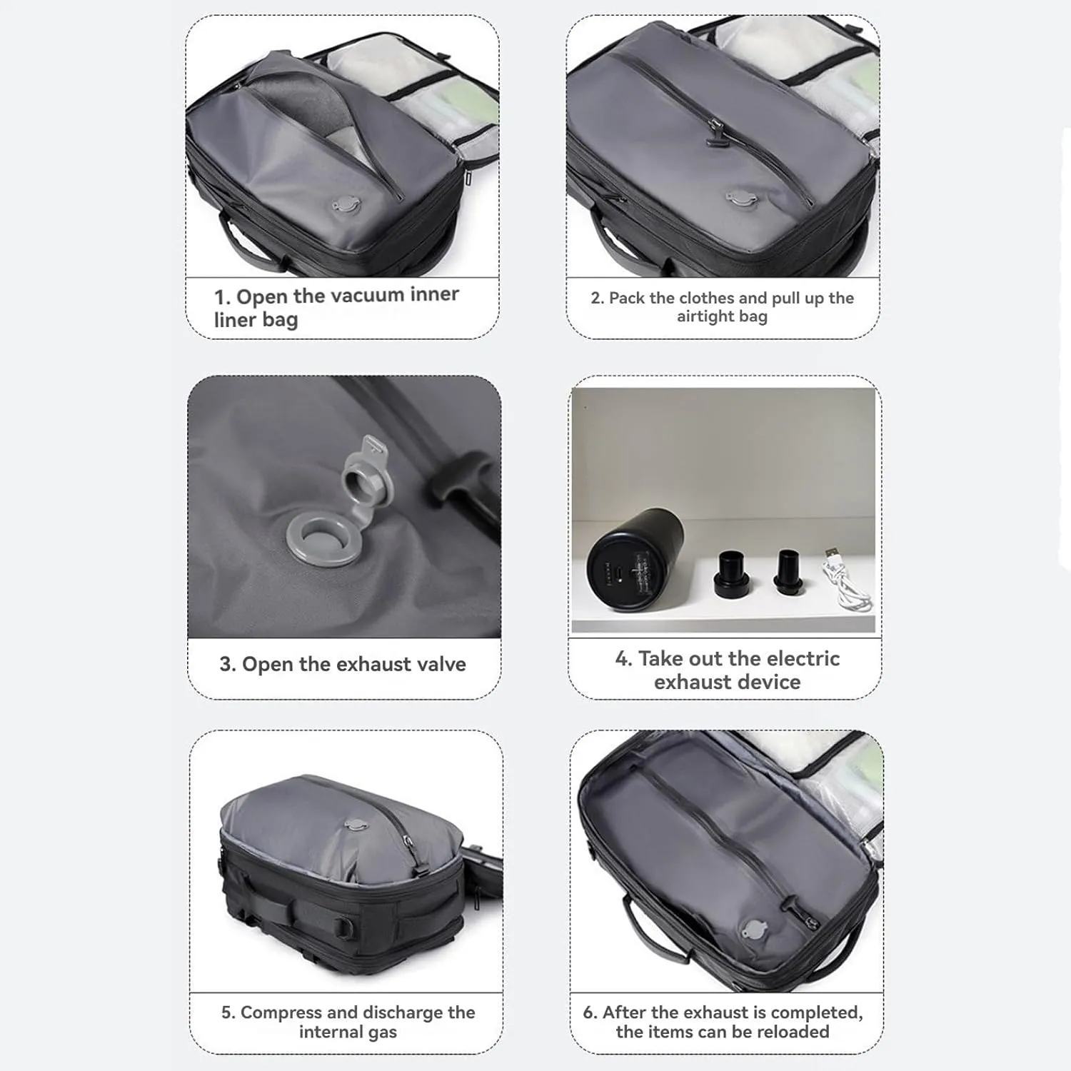 Airback Backpack, Travel Backpack with Vacuum System, Expandable Backpack with Vacuum Compression (Style C,One Size)
