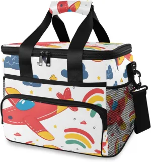 Airplane Red Childish Doodle Cooler Bag Insulated Cooler Soft Sided Cooler 24 Can Portable Picnic Bag Large Leakproof Lunch Bag Box for Beach Grocery Camping Travel Car Men Women
