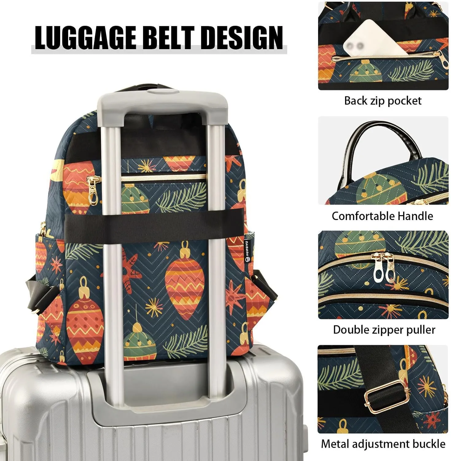ALAZA Christmas Lantern Small Backpack Purse for Women Travel Bag Lightweight Shoulder Bag Fashion Daypack