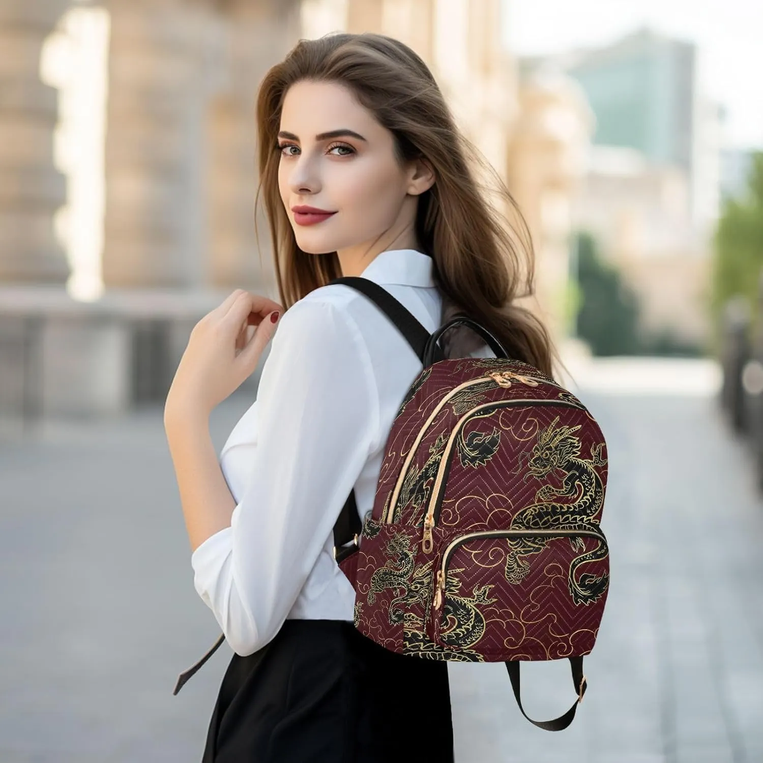ALAZA Funny Dragon Women Backpack Purse Ladies Fashion Shoulder Bag Daypack Travel Bag 10L