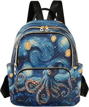 ALAZA Octopus Blue Starry Sky Mini Backpack Purse for Women Travel Bag Lightweight Shoulder Bag Fashion Daypack