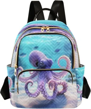 ALAZA Purple Octopus Mini Backpack Purse for Women Travel Bag Lightweight Shoulder Bag Fashion Daypack