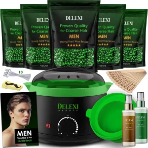 All-in-One Waxing Kit for Men – Complete Hard Wax Kit for Hair Removal, Body & Face, Home Waxing Warmer for Brazilian & Bikini, Includes Wax Pot, Wax Machine & Accessories