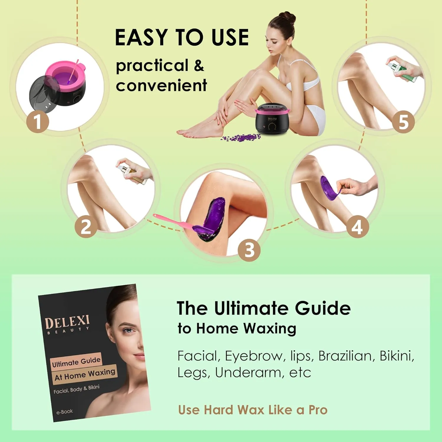 All-in-one Waxing Kit for Women  5 Pack Salon Quality Wax for Full Body Hair Removal - Ideal for Bikini, Brazilian, Underarms, Legs, Eyebrows, Chest, Back, and Mustache - For Sensitive Skin