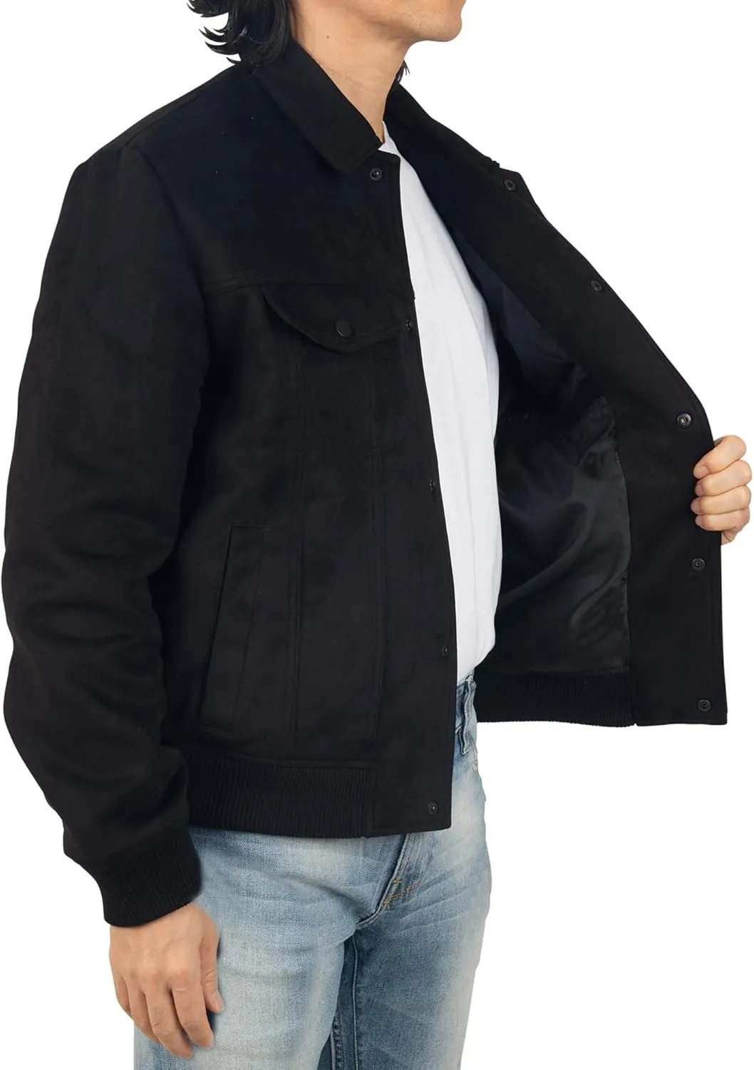 Alpine Swiss Blake Mens Vegan Suede Bomber Jacket Lightweight Slim Fit Casual Softshell Coat