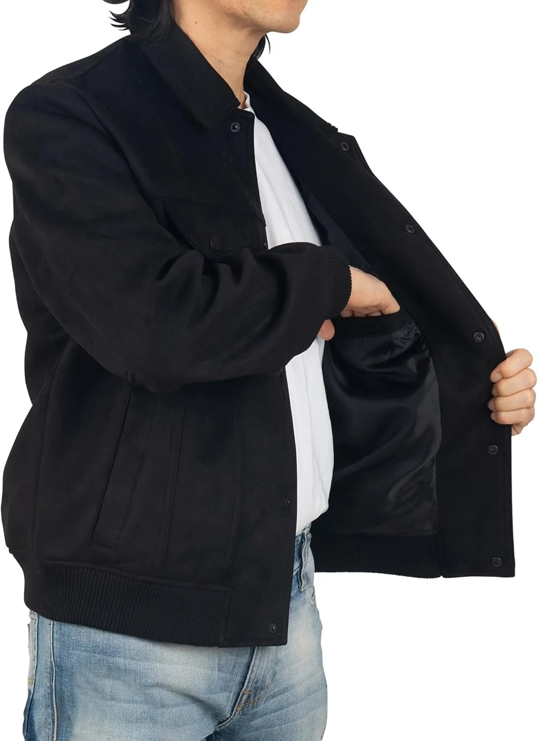 Alpine Swiss Blake Mens Vegan Suede Bomber Jacket Lightweight Slim Fit Casual Softshell Coat