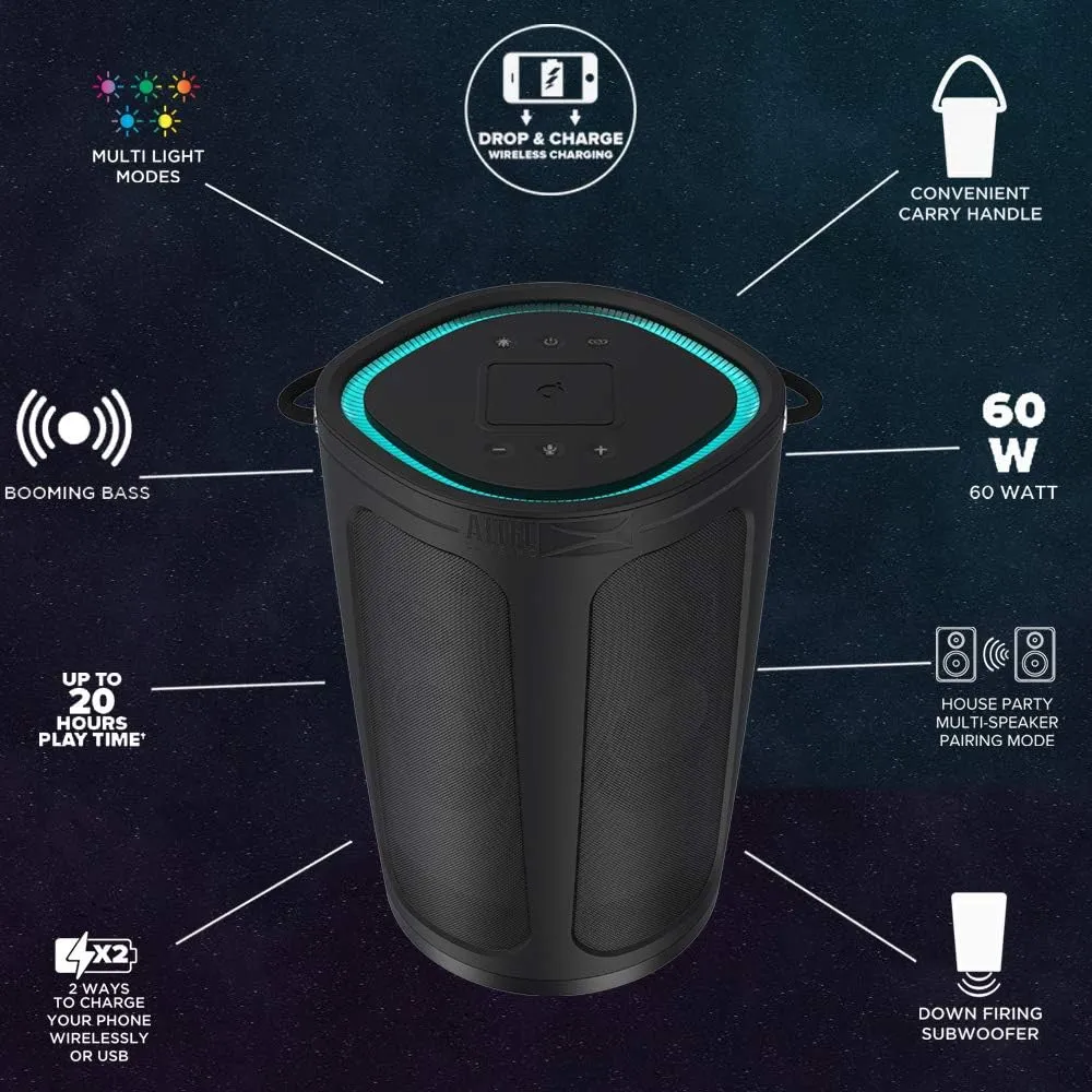 Altec Lansing Soundbucket XL - Waterproof Bluetooth Speaker with Customizable LED Lights, Qi Wireless Charging, 20 Hours Playtime & 100 Foot Range