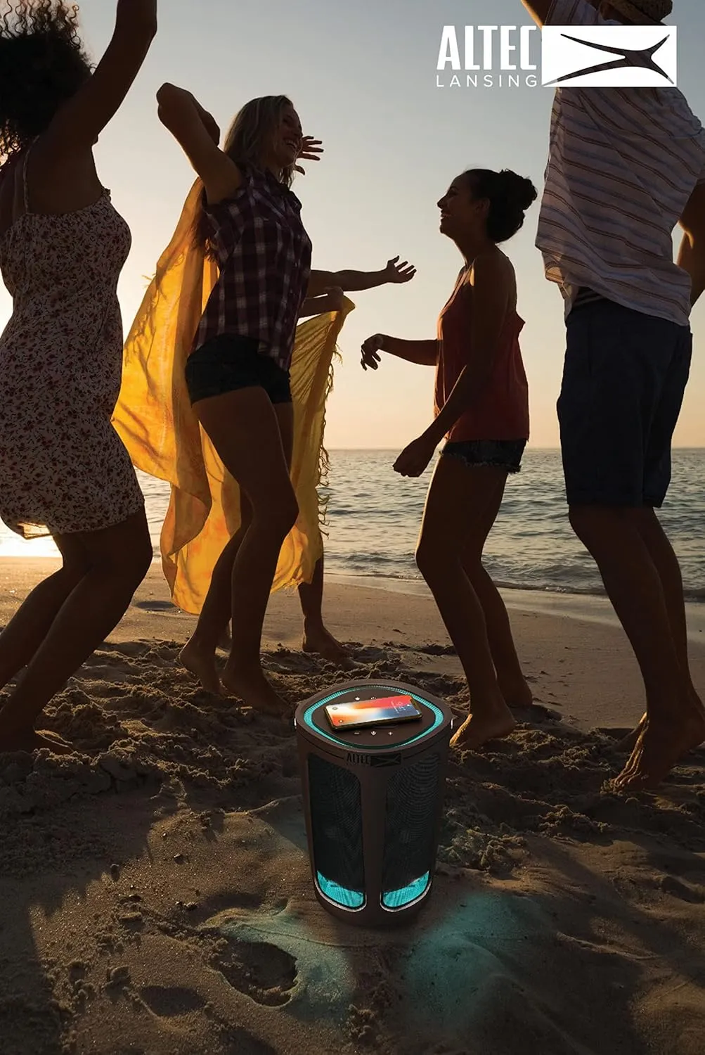 Altec Lansing Soundbucket XL - Waterproof Bluetooth Speaker with Customizable LED Lights, Qi Wireless Charging, 20 Hours Playtime & 100 Foot Range