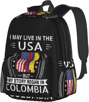 American Colombian Flag My Story Began In Colombia Backpack Large Capacity Backpack Lightweight Double Shoulder Bag For Women Men Travel