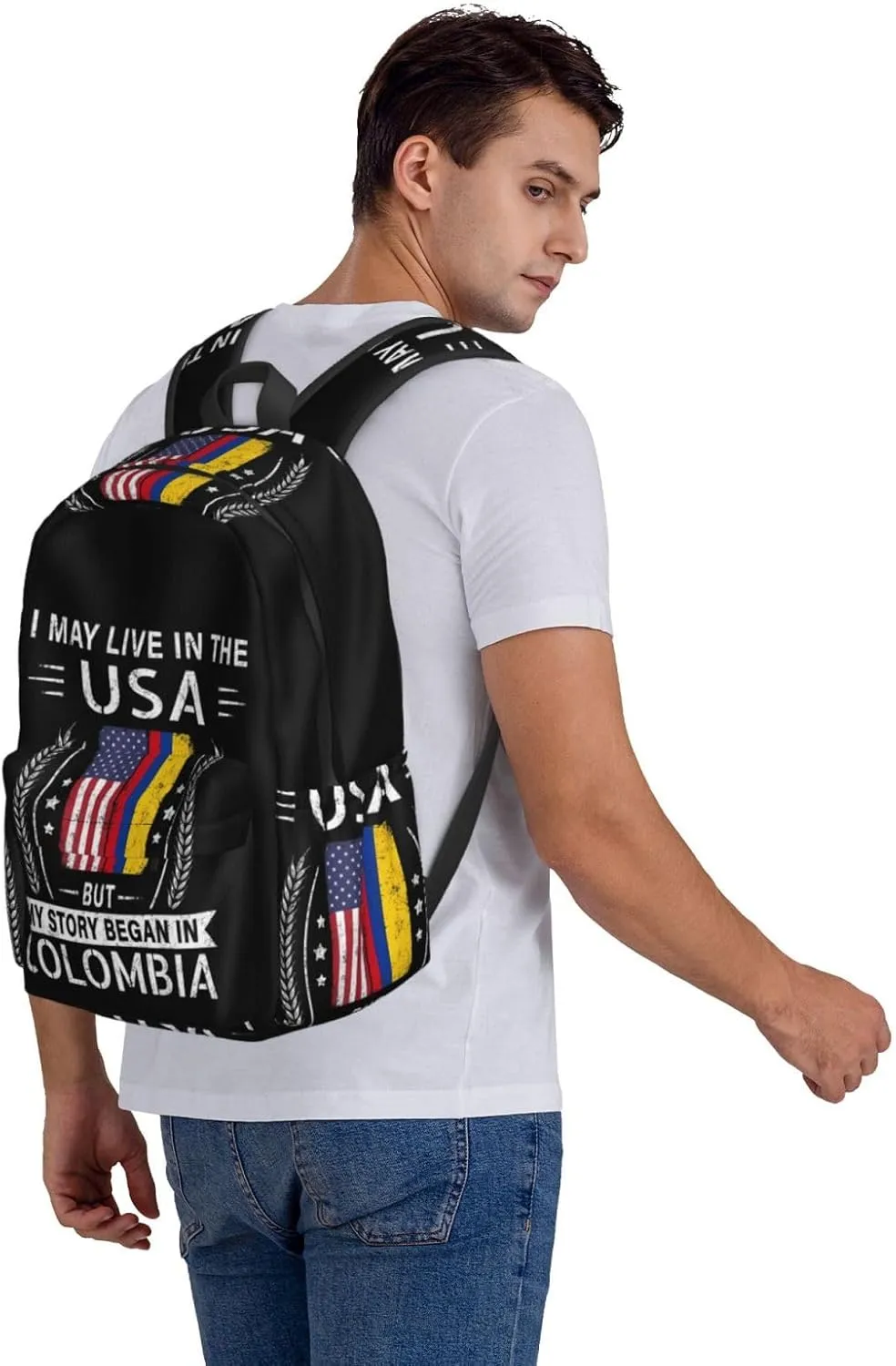 American Colombian Flag My Story Began In Colombia Backpack Large Capacity Backpack Lightweight Double Shoulder Bag For Women Men Travel