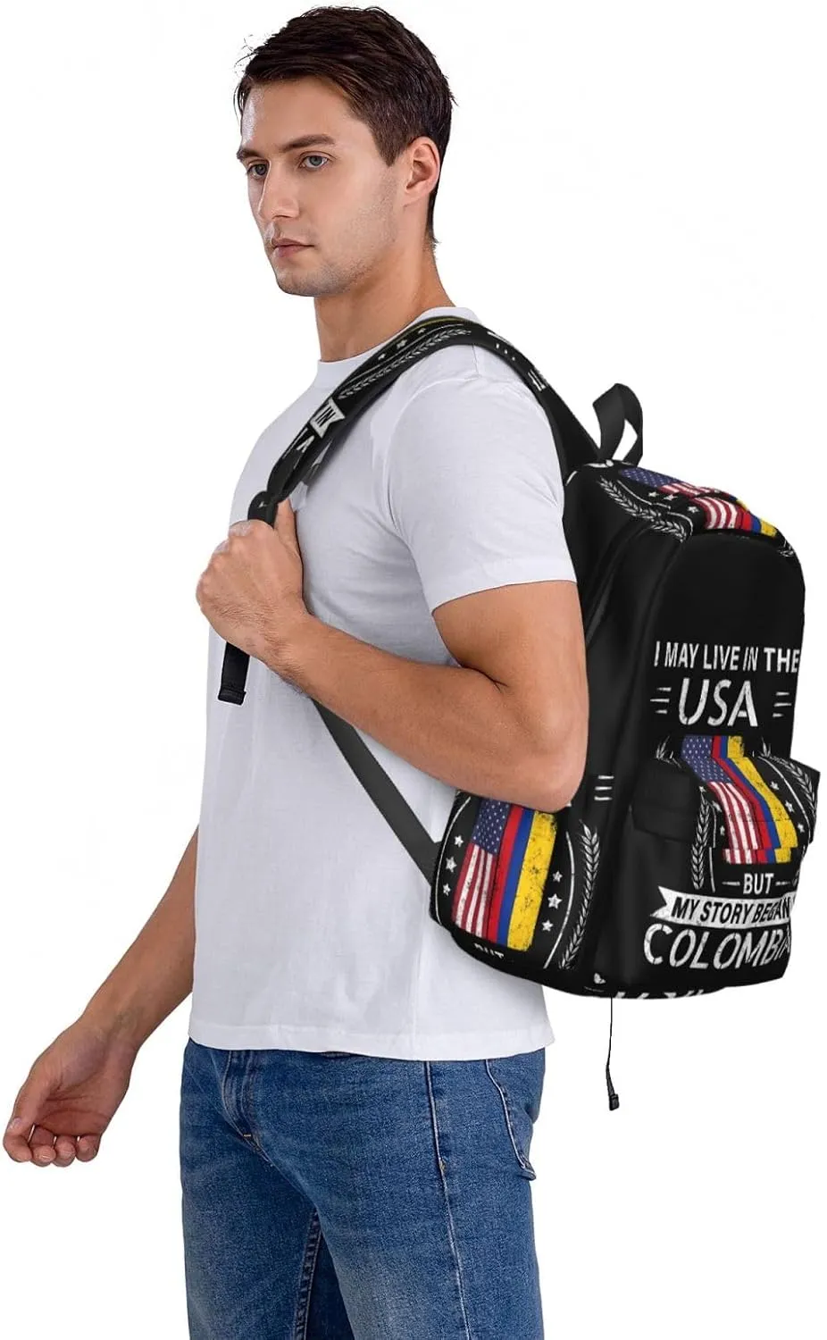 American Colombian Flag My Story Began In Colombia Backpack Large Capacity Backpack Lightweight Double Shoulder Bag For Women Men Travel