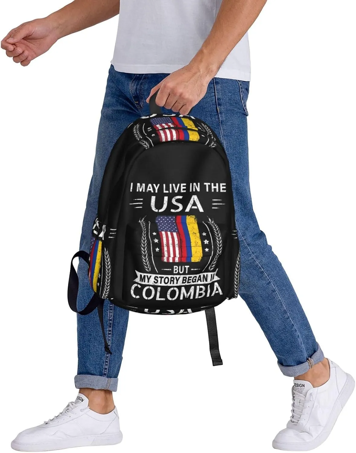 American Colombian Flag My Story Began In Colombia Backpack Large Capacity Backpack Lightweight Double Shoulder Bag For Women Men Travel