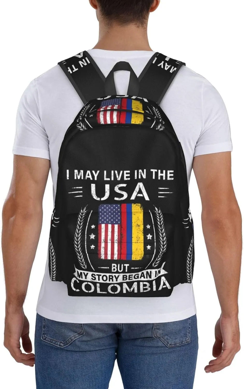 American Colombian Flag My Story Began In Colombia Backpack Large Capacity Backpack Lightweight Double Shoulder Bag For Women Men Travel