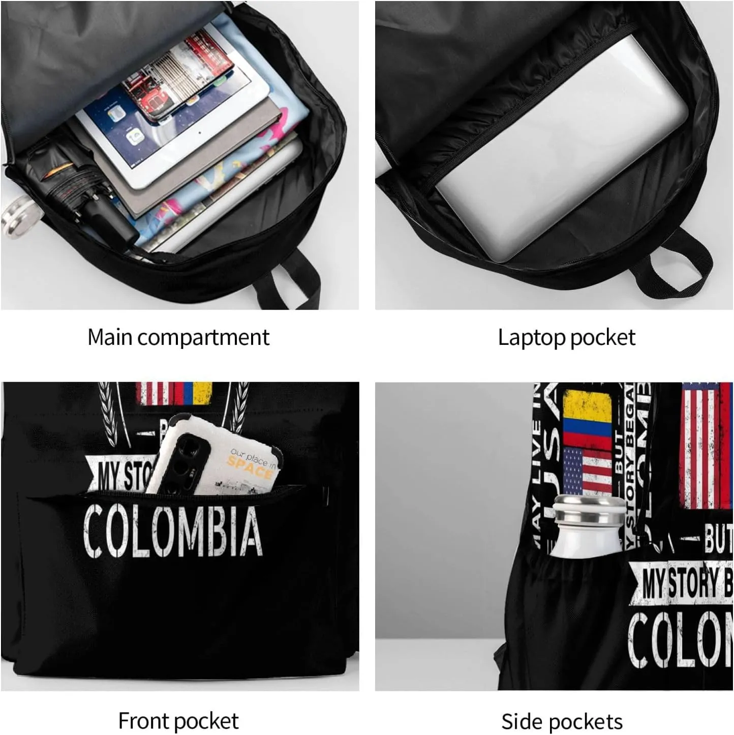 American Colombian Flag My Story Began In Colombia Backpack Large Capacity Backpack Lightweight Double Shoulder Bag For Women Men Travel