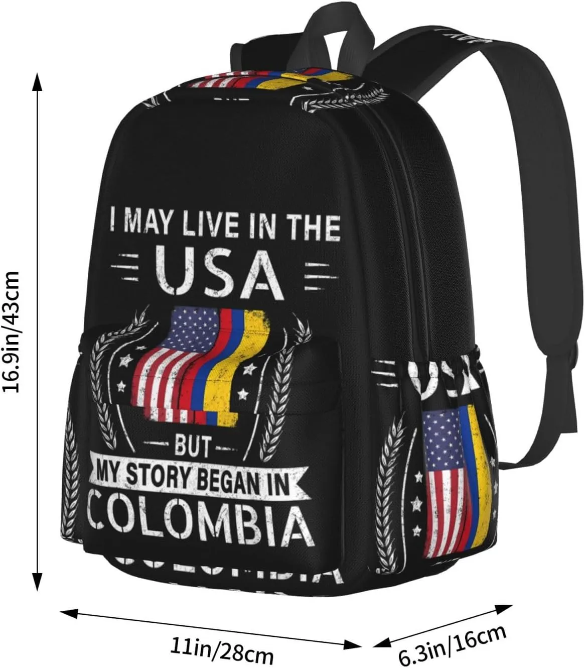 American Colombian Flag My Story Began In Colombia Backpack Large Capacity Backpack Lightweight Double Shoulder Bag For Women Men Travel