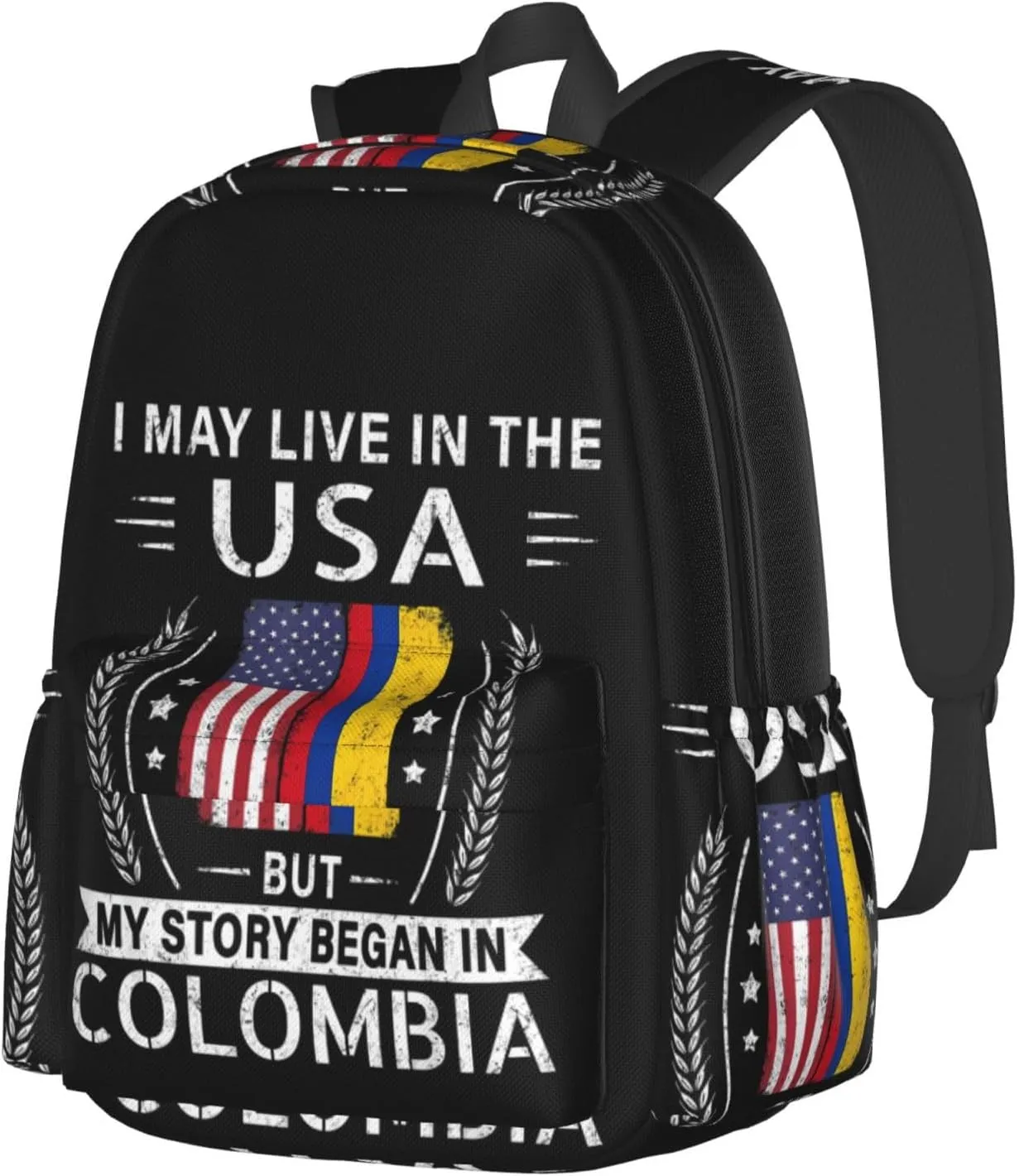 American Colombian Flag My Story Began In Colombia Backpack Large Capacity Backpack Lightweight Double Shoulder Bag For Women Men Travel