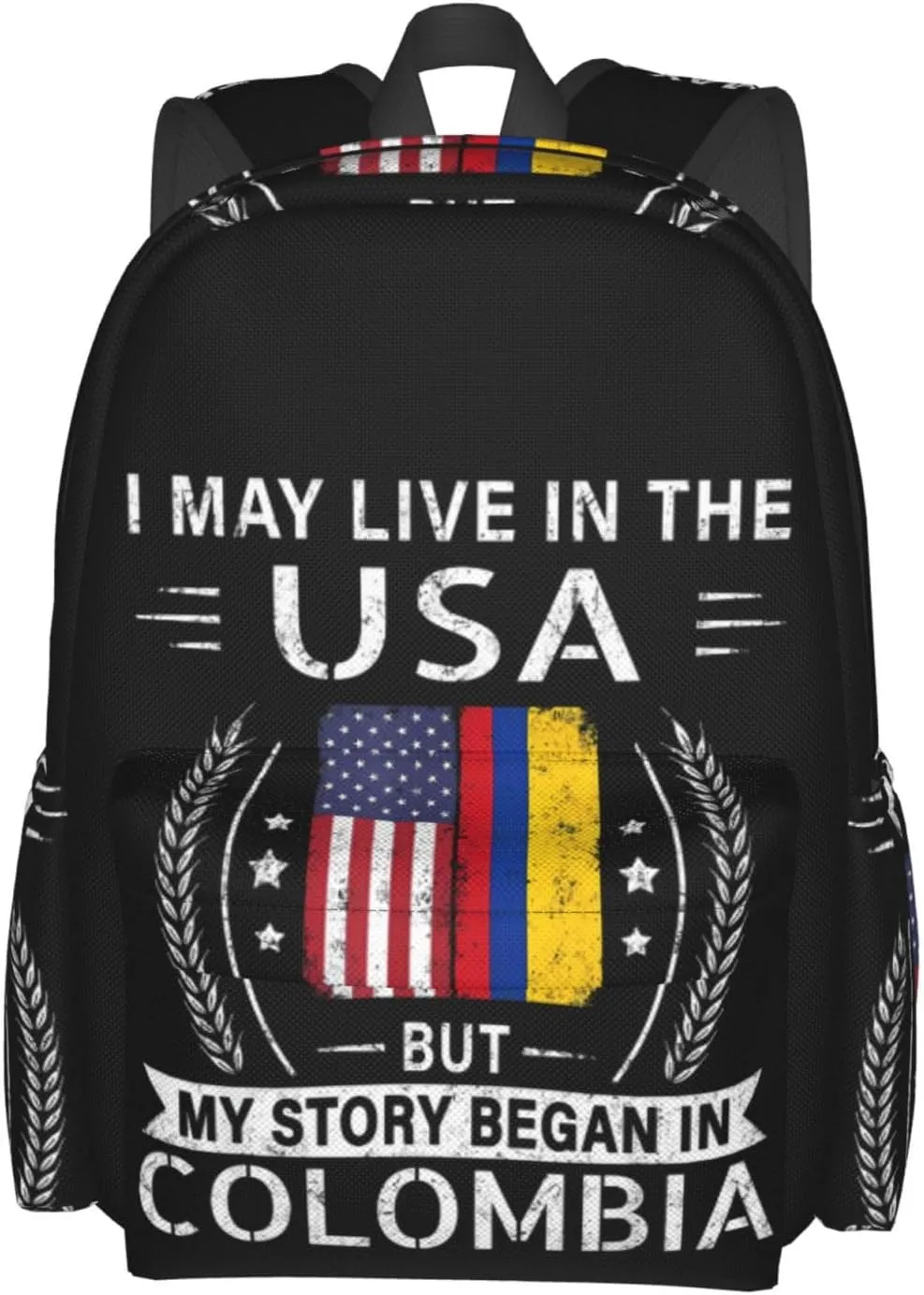 American Colombian Flag My Story Began In Colombia Backpack Large Capacity Backpack Lightweight Double Shoulder Bag For Women Men Travel