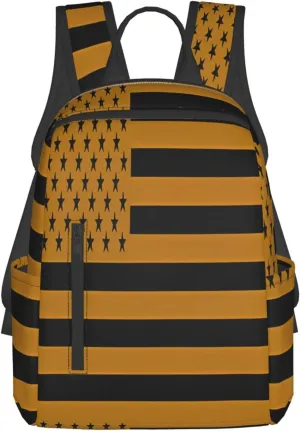 American Flag Black Desert Tan Line Casual Backpacks Laptop Backpack Outdoor Travel Rucksack Sport Carry-On Daypack Lightweight Bag with Multi-Pockets