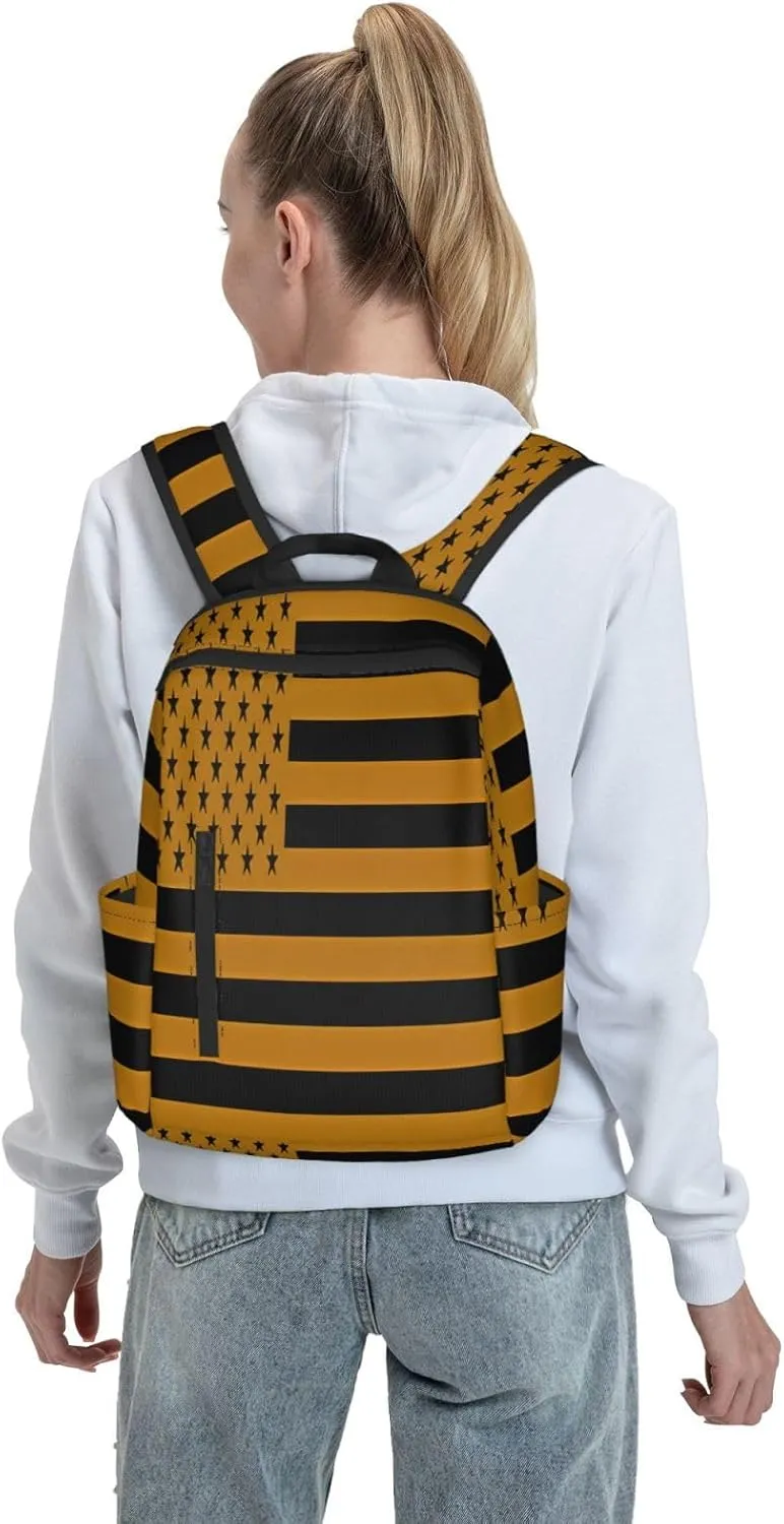 American Flag Black Desert Tan Line Casual Backpacks Laptop Backpack Outdoor Travel Rucksack Sport Carry-On Daypack Lightweight Bag with Multi-Pockets