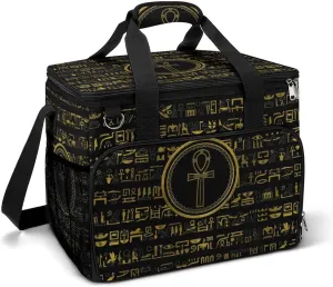 Ancient Egyptian Ankh Eye of Horus Hieroglyphs Cooler Bag, Collapsible Soft Sided Cooler, Large Leakproof Camping Cooler, Portable Travel Cooler for Camping, Road Trips